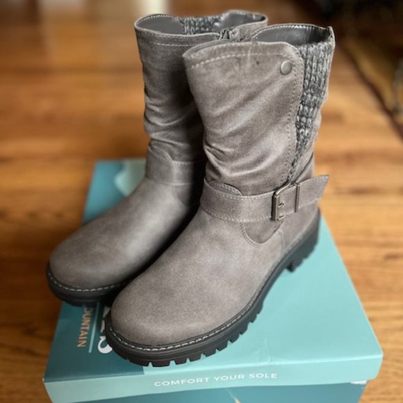 CLIFFS BY WHITE MOUNTAIN: WOMENS GREY 'MINGLE' FASHION MOTO BOOTS-SIZE 6.5 NEW!! - Picture 3 of 4